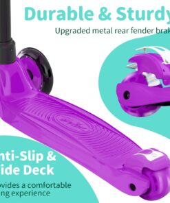 BELEEV A2 Scooters for Kids 3 Wheel Kick Scooter for Toddlers Girls Boys, 4 Adjustable Height, Lean to Steer, Light up Wheels, Extra-Wide Board, Easy to Assemble for Children Gift Sport Toys Ages 3-12 Purple 20 71I81X5onL