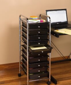 Seville Classics Rolling Utility Organizer Storage Cart, for Home Office, School, Classroom, Scrapbook, Hobby, Craft, 10 Drawer, Black 32 71IBOSlJNmL