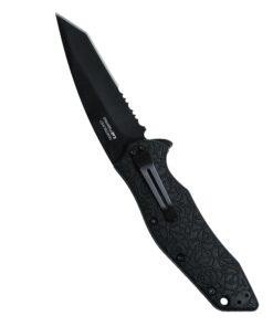 Kershaw Kuro Tanto Black Serrated Pocket Knife, 3.1” Steel Blade with Assisted Opening, Glass-Filled Nylon Handle with Deep-Carry Pocketclip, Small Folding Knife 23 71IChFMuCSL
