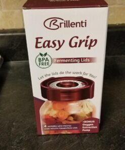 Fermenting Lids for wide mouth mason jars. 4 waterless airlock fermentation lids kit. Easy Grip fermenter lid with Oxygen Pump automatically Vents air. Tracks ferment date. (4 Lids + Pump) 44 71IFQXtVTEL