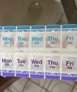 EZY DOSE Push Button (7-Day) Pill Case, Medicine Planner, Vitamin Organizer, 2 Times a Day AM/PM, Large Compartments, Arthritis Friendly, Clear Lids, Purple/Blue Blue and Purple (Clear Lids) 25 71IH 4YkQ0L