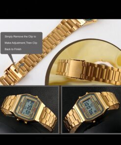 Digital Sports Watch Men's Women Water Resistant Outdoor Stainless Steel Band Electronic Square LED Back Light Wristwatch Gold 1123 21 71IH9K4cbML