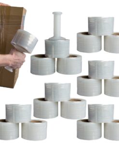 (18 Rolls) 3 Inch x 1000 Feet Pallet Stretch Film Wrap 80 Gauge Handle Clear Shrink Wrap Bulk Lot Moving Supplies Y