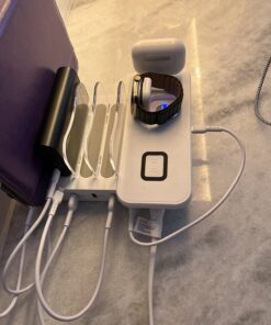 SooPii Premium 6-Port USB Charging Station Organizer for Multiple Devices, 6 Short Charging Cables and One Upgraded i-Watch Charger Holder Included, for Phones, Tablets, and Other Electronics, White 39 71IIKHvwXgL