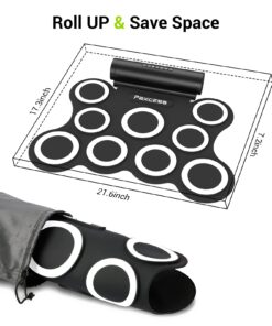 PAXCESS Portable 9 Pad Multifunction Electronic Drum Set with Realistic Sounds, Foot Pedals, Drumsticks, Built-In Speaker, and Rechargeable Battery 20 71IKspLkm9L