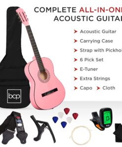 Alternative view of Best Choice Products 38in Beginner All Wood Acoustic Guitar Starter Kit w/Gig Bag, Digital Tuner, 6 Celluloid Picks, Nylon Strings, Capo, Cloth, Strap w/Pick Holder - Pink