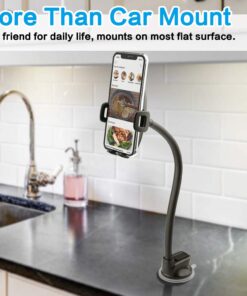 1Zero Solid Car Truck Phone Mount Holder with 14-Inch Gooseneck Long Arm, Windshield Window Mobile Holders w/Industrial-Strength Suction Cup, Anti-Shake Stabilizer Compatible All Cell Phones iPhone Black Mirror Surface with Silver Ring 30 71IMfNBr97L