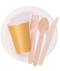 Perfect Stix Green Cutlery 100ct Wooden Disposable Cutlery Kit of 50 Forks, 25 Spoons, 25 Knives, 6" Length (Pack of 100), Plain Cutlery Kit Pack of 100ct Natural Cutlery Set 18 71INASooPL