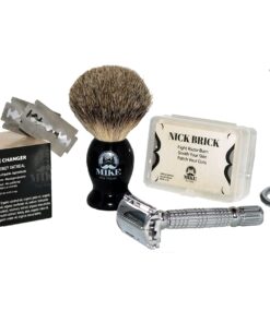 Complete Wet Shave Kit | Mike the Mason | Gift Set Includes: Hawk Safety Razor, Pure 100% Badger Hair Brush, Organic Honey Oatmeal Shave Bar, Nick Brick, 5 Premium Mens Blades, and a Razor Stand 15 71INVKirhqL