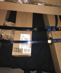 Auway Handmade Katana Samurai Sword Blue/Black/Red Baked Finish Blade with Wooden Scabbard 18 71IOTJP8vaL