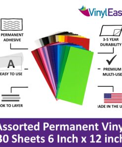 Vinyl Ease 30 Sheets 6" x 12" Assorted Colors Gloss Permanent Adhesive Vinyl for Cricut, Silhouette, Pazzles, Craft ROBO, QuicKutz, Craft Cutters, Die Cutters, Sign Plotters - V0001 33 71IOuF3D6xL