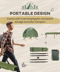 Outsunny Camping Tent Cot, Single Person Folding Cot Combo, Off-Ground Tent, Covered Outdoor Bed with Carry Bag for Hiking, Camping 24 71IQtbQhi9L