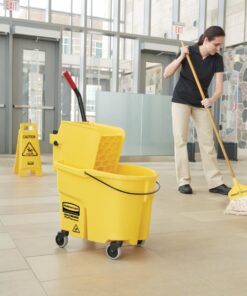 Rubbermaid Commercial Products WaveBrake 35 Qt. Side-Press Mop Bucket and Wringer Combo on Wheels, Yellow, for Professional/Industrial/Business Heavy-Duty Floor Cleaning/Mopping 53 71IRFPOnkUL