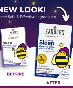 Zarbee's Kids 1mg Melatonin Chewable Tablet, Drug-Free & Effective Sleep Supplement, Easy to Take Natural Grape Flavor Tablets for Children Ages 3 and Up, 30 Count Grape Tablets, 30ct 26 71IRmRb4uAL