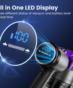 UMLo Cordless Vacuum Cleaner, 300W 28Kpa Powerful Stick Vacuum with LED Display, Rechargeable Cordless Vacuum Max 55Min Runtime, Free-Standing, Vacuum Cleaners for Home Carpet Hard Floor Pet Hair Lilac 10 71ISaSUWLuL