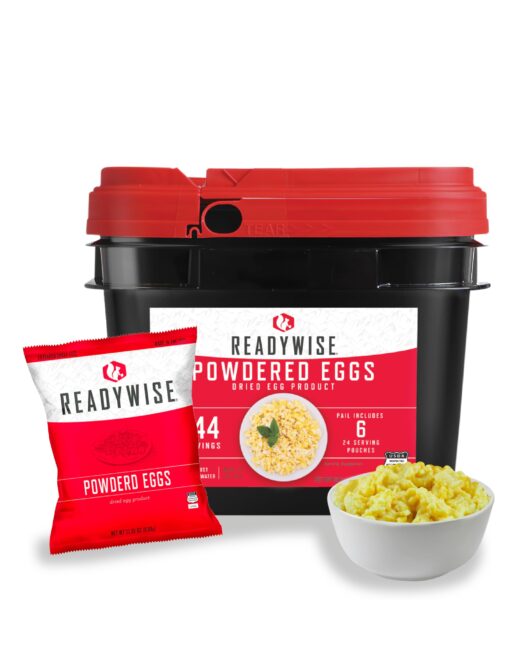 READYWISE - Powdered Eggs Bucket, 144 Servings, Emergency, MRE Food Supply, Premade, Freeze Dried Survival Food for Hiking, Adventure & Camping Essentials, Individually Packaged, 25 Year Shelf Life 144 Servings - Powdered Eggs