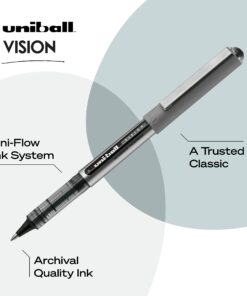 Uniball Vision Rollerball Black Pens Pack of 4, Fine Point Pens with 0.7mm Medium Black Ink, Ink Black Pen, Smooth Writing Bulk Pens, and Office Supplies 15 71ITwik3 LL