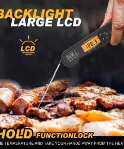 Waterproof Instant Read Digital Meat Thermometer for Cooking and Grilling, Food Thermometer with Backlight, Magnet, Calibration, and Foldable Probe, Bottle Cap Opener for Kitchen Gadgets, BBQ, Grill 29 71IUvbIex5L