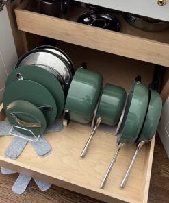 Caraway Nonstick Ceramic Cookware Set (12 Piece) Pots, Pans, Lids and Kitchen Storage - Non Toxic, PTFE & PFOA Free - Oven Safe & Compatible with All Stovetops (Gas, Electric & Induction) - Sage 48 71IWH1UUvlL