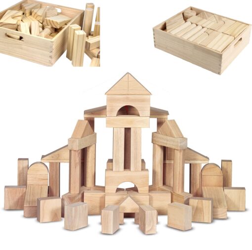 Standard Unit Building Blocks for Toddlers with Storage Tray (64 Pcs) Sanded Wood Blocks for Children, Original STEAM, and STEM Learning, Classic Wooden Toys for Kids Parties and Classrooms