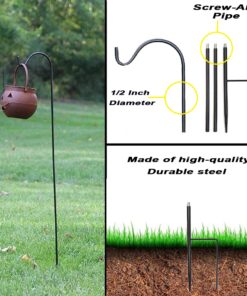 Ashman Adjustable KD Shepherd's Hooks (4 Pack), Black, Made of Premium Metal for Hanging Solar Lights, Bird Feeders, Mason Jars, Christmas Lights, Lanterns, Garden Stakes, and Wedding Décor, etc. 4 18 71IXZIponuL
