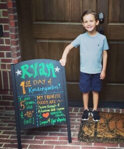 MyGift Black Metal A-Frame Erasable Chalkboard Sign, Freestanding Foldable Dual Sided Sidewalk Chalkboard Easel, Restaurant Menu Board, Decorative Wedding Signage 26 71IZJ2twdTL