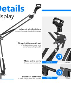 Neewer Microphone Arm Stand, Suspension Boom Scissor Mic Arm Stand with 3/8” to 5/8” Screw and Cable Ties Compatible with Blue Yeti, Snowball, Yeti X, Quadcast and Other Mics, Max Load 1.5kg 40 71IZvsJ31gL
