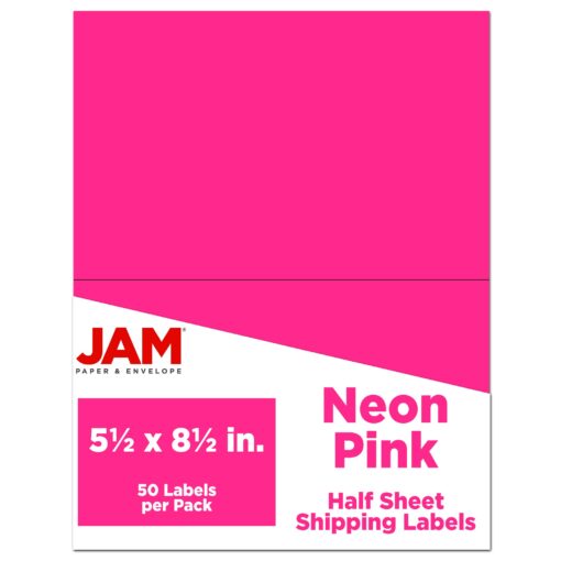 JAM PAPER Shipping Labels - Half Page - 5 1/2 x 8 1/2 - Neon Pink - 50/Pack 5 1/2" x 8 1/2" Labels (Half Sheet)