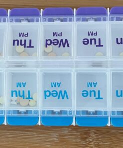 EZY DOSE Push Button (7-Day) Pill Case, Medicine Planner, Vitamin Organizer, 2 Times a Day AM/PM, Large Compartments, Arthritis Friendly, Clear Lids, Purple/Blue Blue and Purple (Clear Lids) 30 71IabTNxSZL