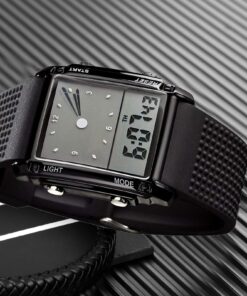 FANMIS Men's Rectangle Dial Sports Wrist Watches with 7 Colors Optional LED Backlight Multifunctional Alarm Stopwatch 12/24H Rubber Strap Watch Black 20 71Ib4Zzsy6L