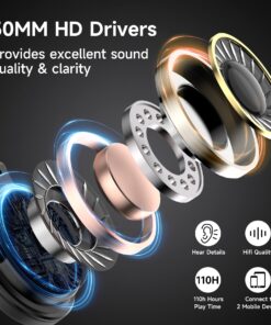 Alternative view of OneOdio Bluetooth Over Ear Headphones, 110 Hrs Wireless/Wired Stereo Sound Foldable Headsets with Deep Bass 50mm Neodymium Drivers for PC/Phone/Tablet - Studio Wireless Pro C, Black