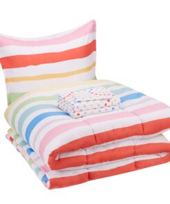 Alternative view of Amazon Basics Kid's Easy Care Microfiber Bed-in-a-Bag 5-Piece Bedding Set, Twin, Rainbow Stripe, Striped