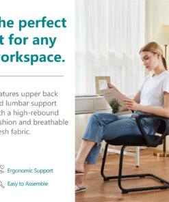 SMUG Desk Chair No Wheels, Mid Back Computer Chair Ergonomic Mesh Office Chair with Larger Seat, Executive Sled-Base Task Chair with Lumbar Support and Armrests for Women Adults, Black Americana 11 71IhQFBFQJL
