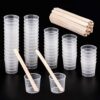 WXJ13 50 Pack 30ml Plastic Reusable Graduated Cups Transparent Scale Cups with 50 Pack Wooden Stirring Sticks for Mixing Paint, Stain, Epoxy, Resin 17 71IiHm9Y4jL