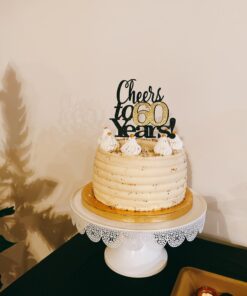 LVEUD Black Font Golden Numbers Cheers to 60 Years Happy Birthday Cake Topper -Wedding,Anniversary,Birthday Party Decorations (60th) 25 71Iilkcy L