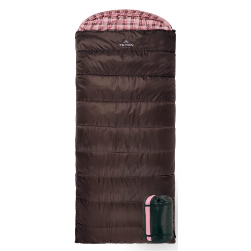 TETON Sports Regular Sleeping Bags, All Weather Bags for Adults and Kids Camping Made Easy and Warm Compression Sack Included Brown Poly Liner Regular / 0f Right Zip