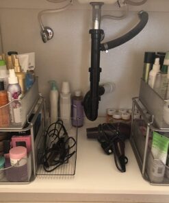 Sorbus 2 Tier Under The Sink Organizer Baskets with Mesh Sliding Drawers —Ideal for Cabinet, Countertop, Pantry, and Desktop, for Bathroom, Kitchen, Office, etc.—Made of Steel (Silver) Silver 21 71Ijd nvLKL