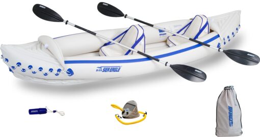 Sea Eagle SE370 Inflatable Sports Kayak -1-3 Person-Portable Stowable & Lightweight-with Seat(s), Paddle(s), Pump and Bag SE370 Sports Kayak Pro