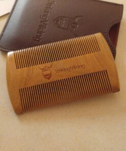 Sandalwood Beard Comb and Case - Pocket Sized Wooden Beard & Mustache Comb with Fine & Coarse Teeth - Perfect for Use with Balms and Oils - Striking Viking (Brown) Brown Case 40 71IkIVcTUjL