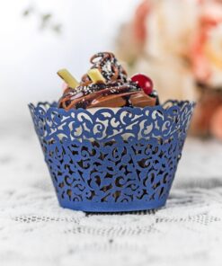 Alternative view of YOZATIA 60PCS Standard Navy Blue Cupcake Wrappers, Laser Cut Vine Lace Cupcake Decorative Liners for Party Supplies (Navy Blue)