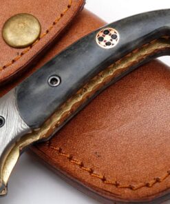 SHINY CRAFTS Handmade Damascus Pocket knife, Folding knife with liner lock, Camping Knife, Hunting knife with Premium Leather Sheath (FK-00) FK 00 12 71ImL6bb8dL