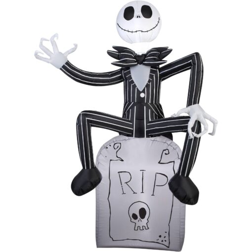 Gemmy Halloween Inflatable Outdoor Scarecrow A Nightmare Before Christmas Jack Skellington On Tombstone Decoration Airblow Inflatable 5' x 3.5'