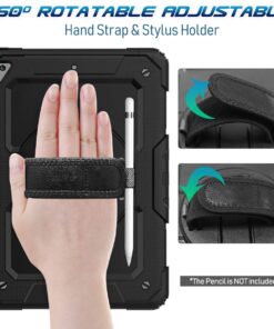 Timecity iPad 6th/5th Generation Case, iPad 9.7 inch Case 2018/2017 with Screen Protector, 360 Rotating Stand/Hand Strap, Full-Body Protective Case for iPad 6th/5th Gen/Air 2/ Pro 9.7''-Black Black+ Black 27 71IoLC0 PmL