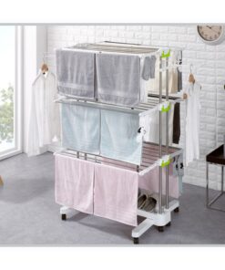Newerlives BR505 3-Tier Collapsible Clothes Drying Rack with Casters, Laundry Drying Rack, Stainless Steel Hanging Rods, Indoor & Outdoor Use 22 71Ip4CQ1vWL 2