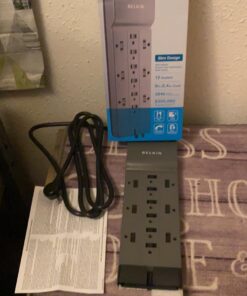 Belkin Power Strip Surge Protector - 12 AC Multiple Outlets & 8 ft Long Flat Plug Heavy Duty Extension Cord for Home, Office, Travel, Computer Desktop, Laptop & Phone Charging Brick (3,940 Joules) 12 Outlet Strip + Cable & Phone protection 40 71Ip8r0vXsL