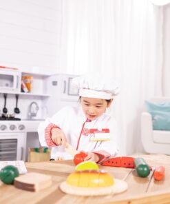 Melissa & Doug Cutting Food - Play Set With 25+ Hand-Painted Wooden Pieces, Knife, and Cutting Board - Pretend Play Kitchen Fruit Toys For Toddlers And Kids Ages 3+ Retail Version Play Food Set 27 71IpCwwbxdL