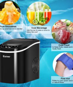 COSTWAY Countertop Ice Maker, 26LBS/24H Portable and Compact Ice Maker Machine, Ice Cubes Ready in 6 Mins, Electric High Efficiency Small Ice Maker with Ice Scoop for Home Kitchen Office, Black 13 71IrqIfnJzL