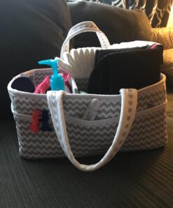 Dove Gray Chevron Storage Caddy - Chevron Print Body, Handles and Lining, Gray and White Trim, Gray and White, Two Handles, 12 in x 6 in x 8 in Dove Gray 35 71Is 5xAq3L