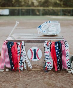 Baseball Banner for 1 St Birthday - First Birthday Decorations for Baseball Rag Tie Fabric Garland, Photo Booth Props Red White Blue, Birthday Souvenir and Gifts for Boy 25 71IswhmQVL