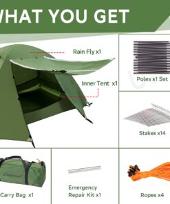 Clostnature Lightweight Backpacking Tent - 3 Season Ultralight Waterproof Camping Tent, Large Size Easy Setup Tent for Family, Outdoor, Hiking and Mountaineering Green 2 Person 32 71IuPcLMpUL